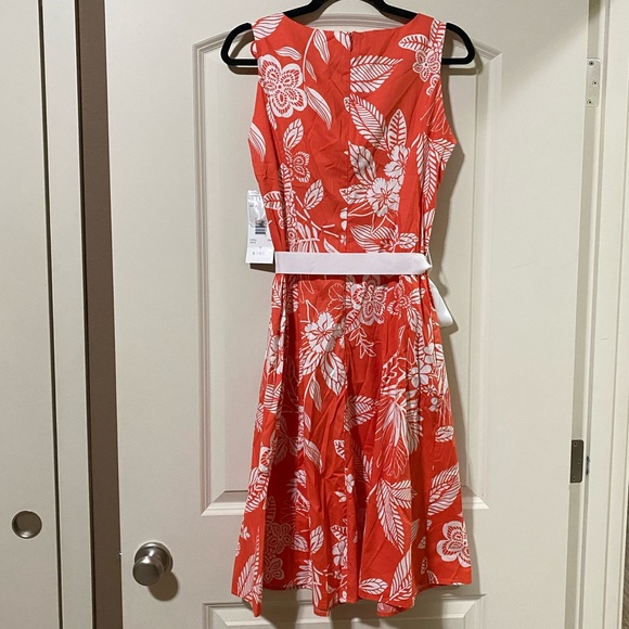 New York RB Collection Coral Orange Floral Dress 6 - Picture 7 of 12